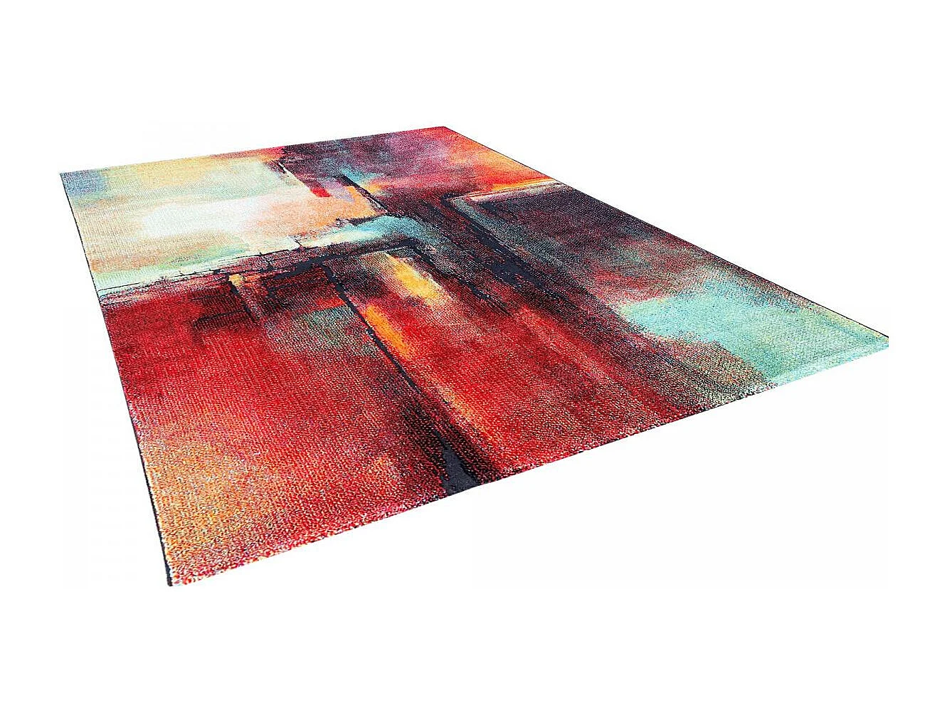 tapis chambre 80x150 tissé rouge et vert rectangle motif abstrait TABOR