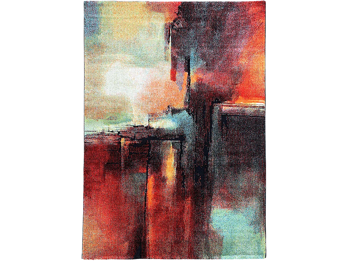 tapis chambre 80x150 tissé rouge et vert rectangle motif abstrait TABOR