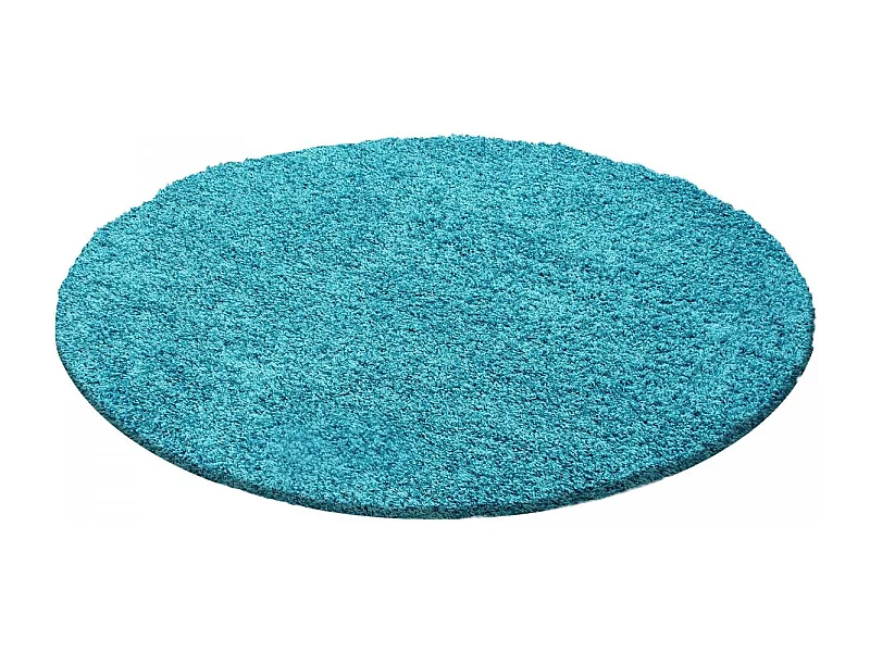 Tapis poils longs shaggy Ø200cm rond tissé turquoise motif uni UNI L