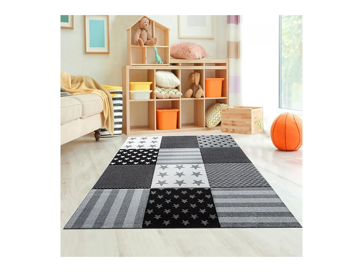 tapis chambre 240x340 tissé gris rectangle motif géométrique DI 77