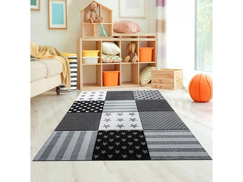 tapis chambre 240x340 tissé gris rectangle motif géométrique DI 77