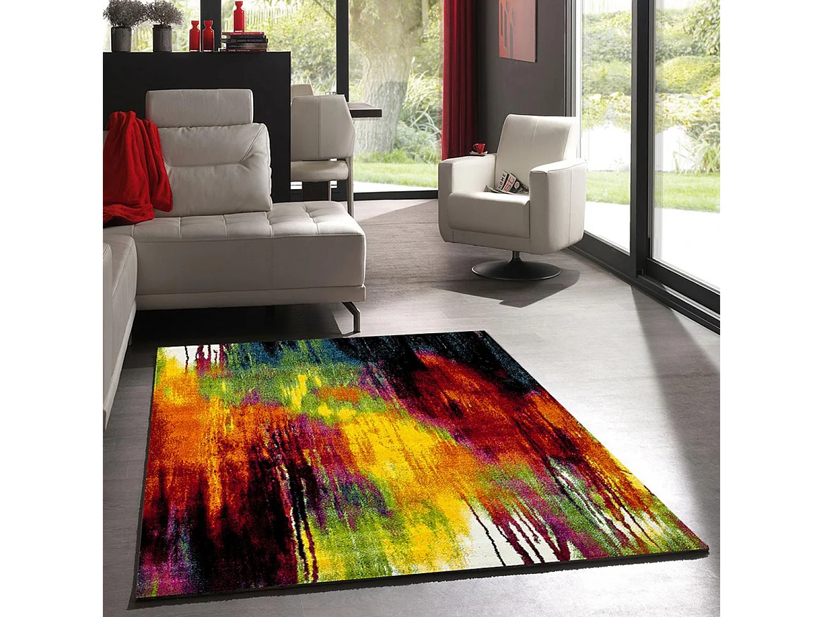 tapis chambre 80x150 tissé multicolore rectangle motif géométrique LYN8 BELO 1