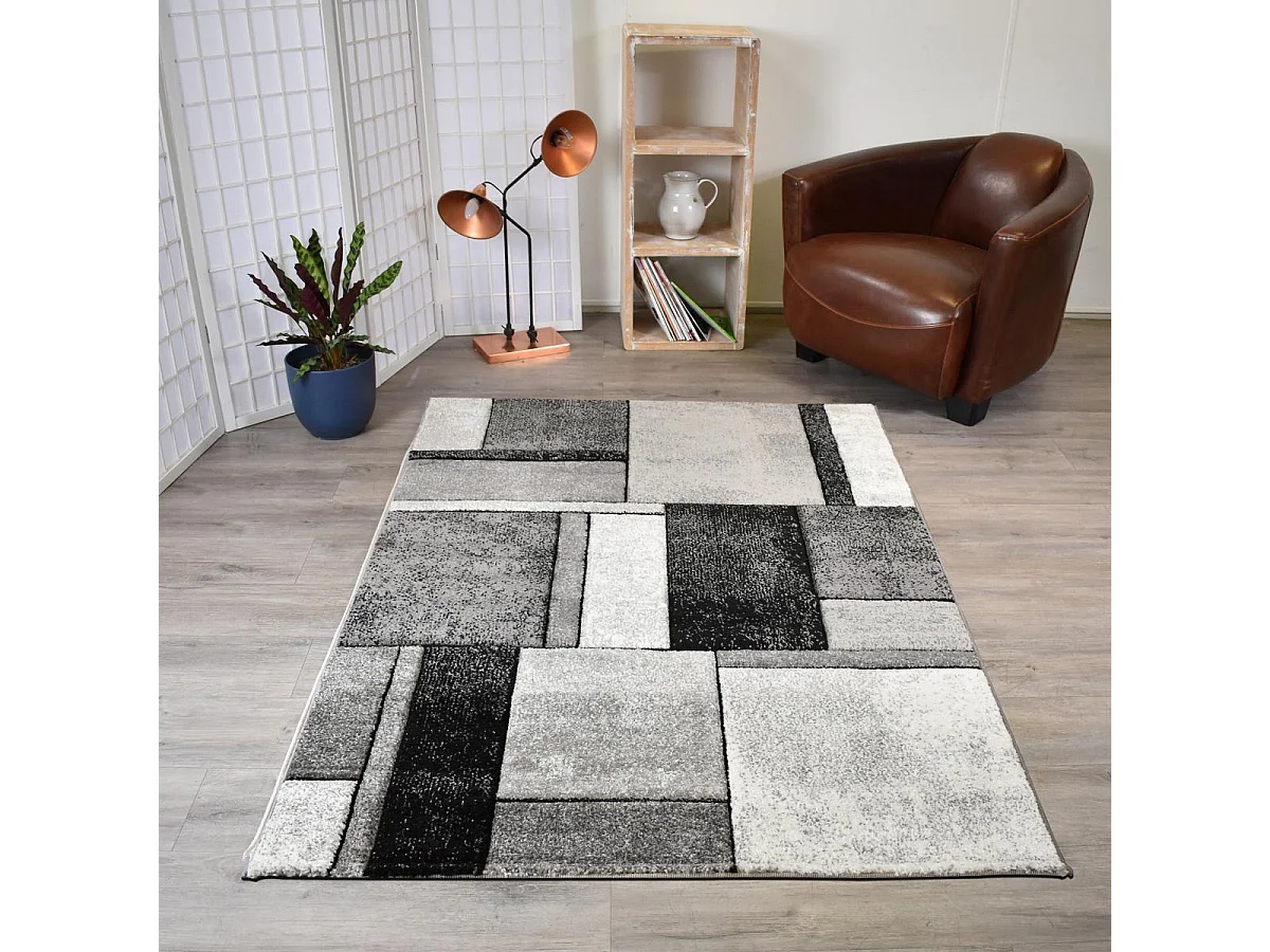 tapis entrée 40x60 tissé gris rectangle motif géométrique LYN8 GEOME