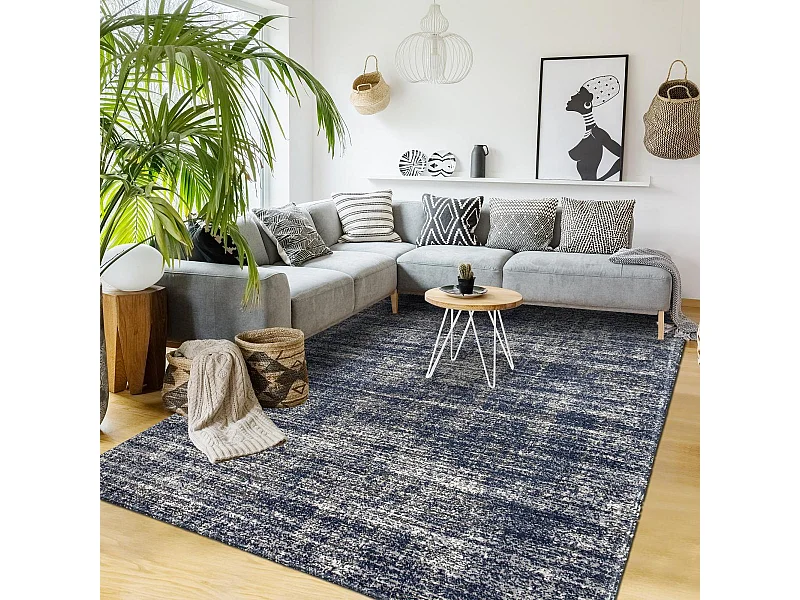 Tapis kilim 120x170 rectangle tissé bleu et blanc motif simple CLARK 12