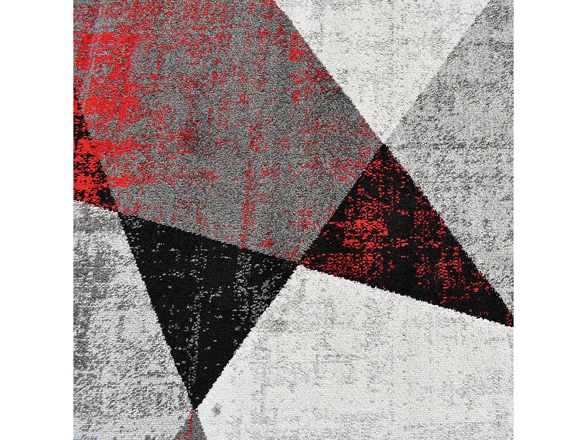 tapis entrée 120x170 tissé gris et rouge rectangle motif géométrique ROSALINE