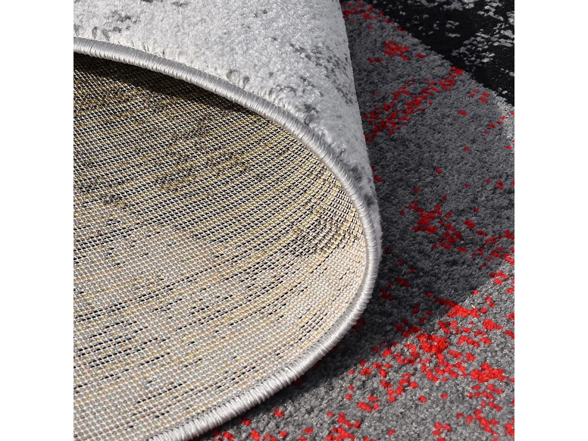 tapis entrée 120x170 tissé gris et rouge rectangle motif géométrique ROSALINE