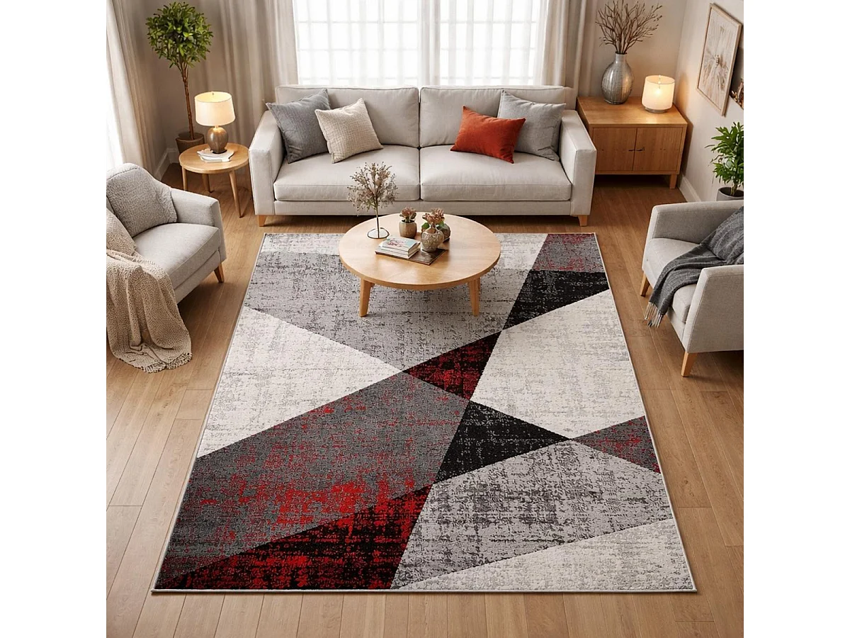 tappeto da ingresso 120x170 tessuto motivo geometrico rettangolo grigio e rosso ROSALINE