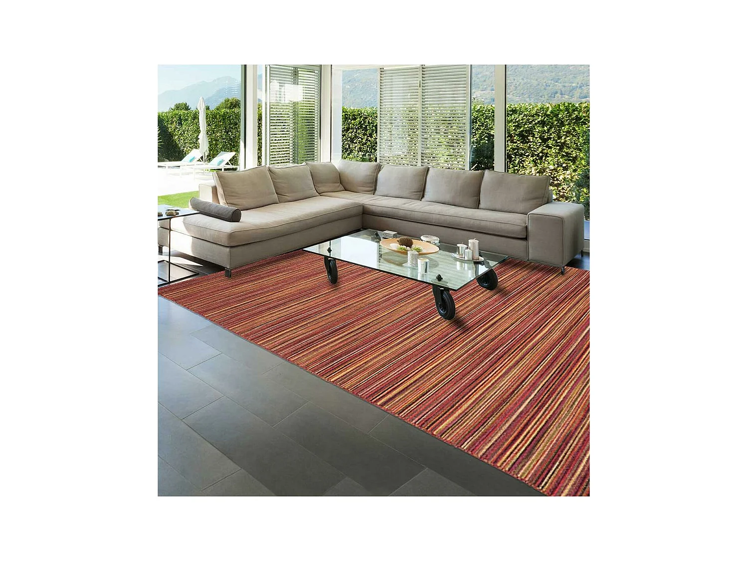 tapis chambre 60x110 fait à la main en laine rouge rectangle motif géométrique