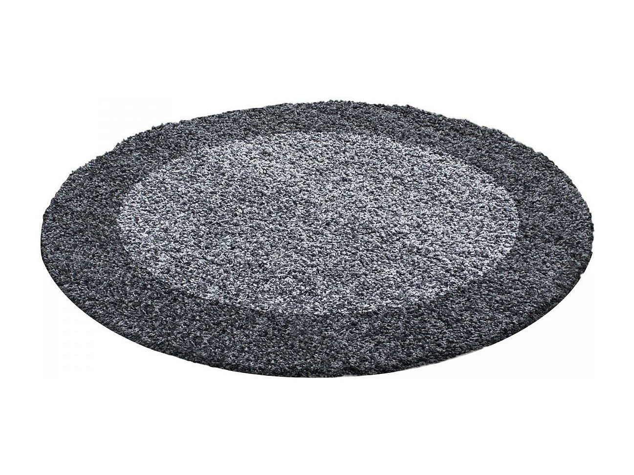 Tapis poils longs shaggy Ø160cm rond tissé gris clair et gris foncé