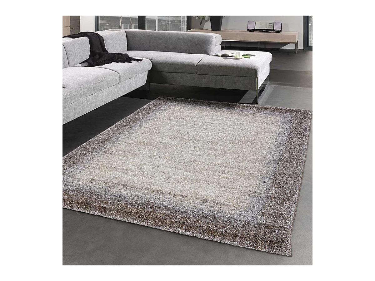 tapis salon 100x100 tissé marron carré motif faux uni ELEGANT 03