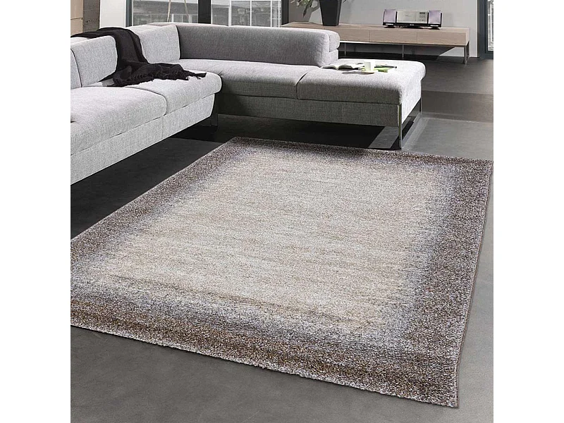 tapis salon 100x100 tissé marron carré motif faux uni ELEGANT 03