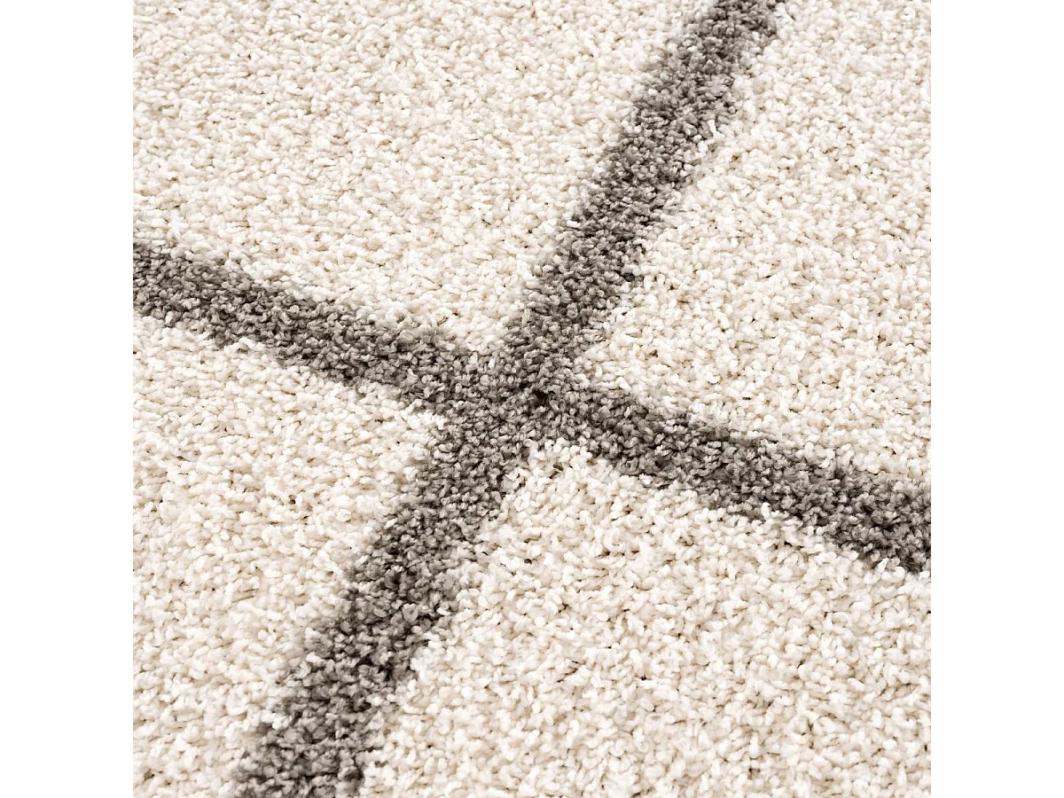 Tapis longs poils shaggy 80x150 rectangle tissé crème motif scandinave