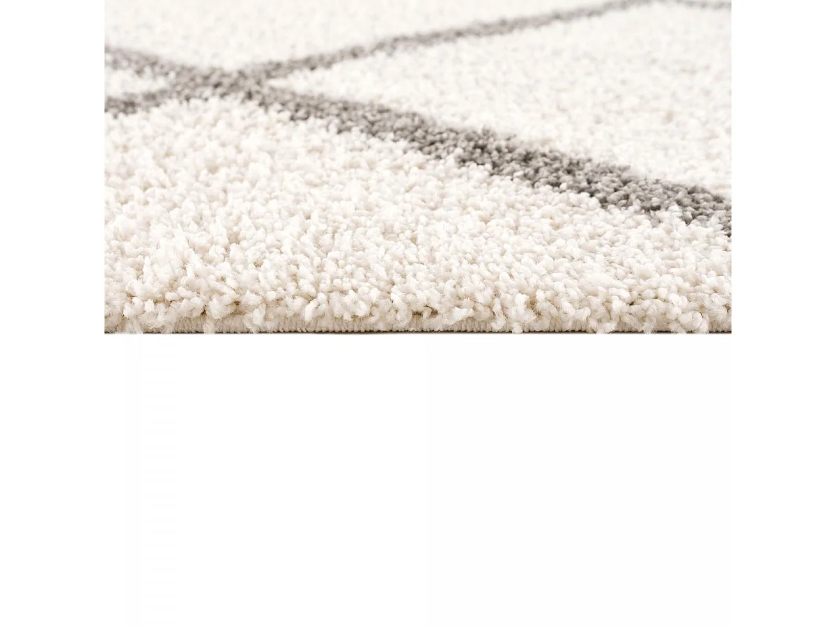 Tapis longs poils shaggy 80x150 rectangle tissé crème motif scandinave