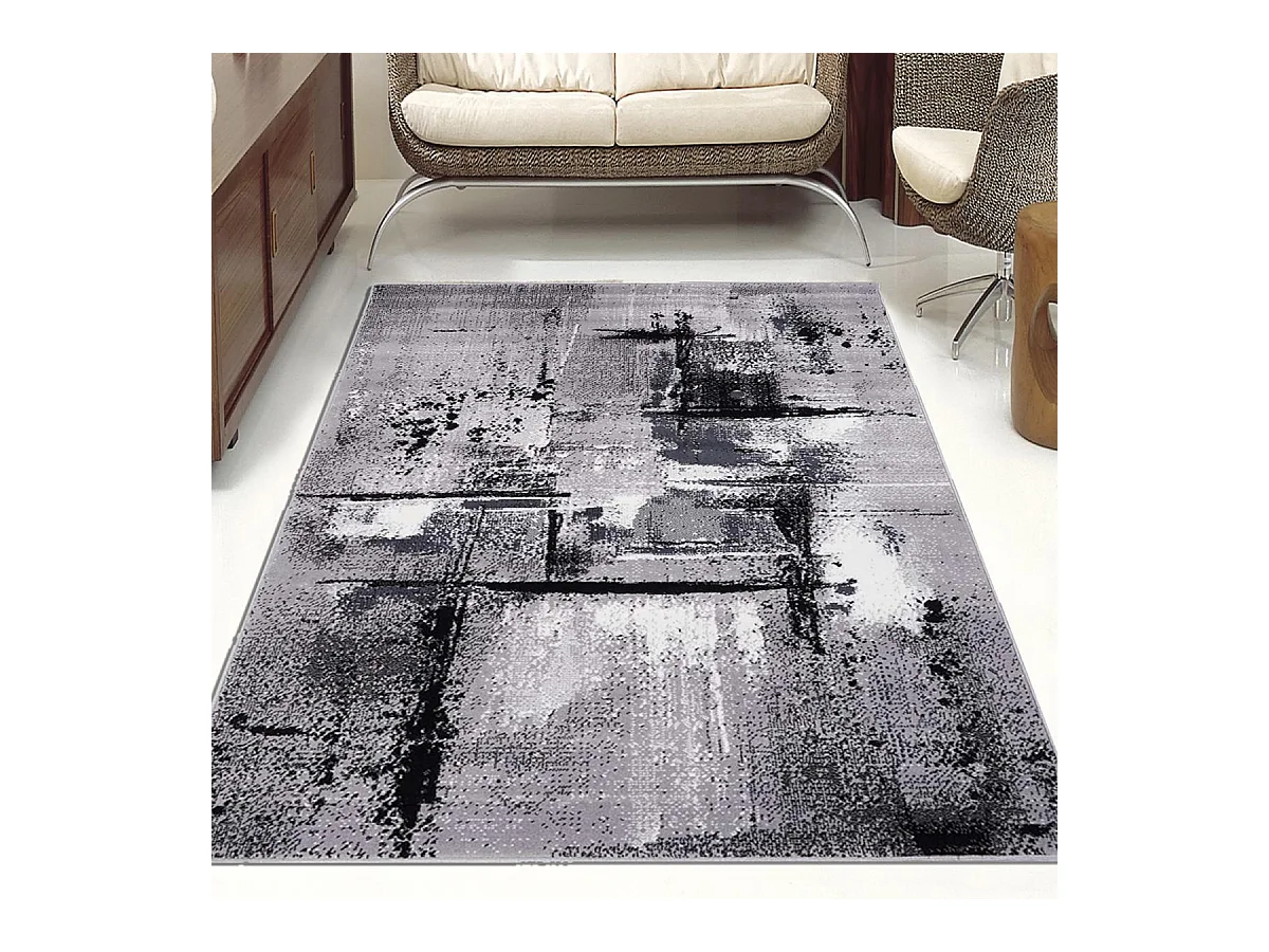 tapis salon 160x230 tissé gris rectangle motif abstrait LYN1 TABLO