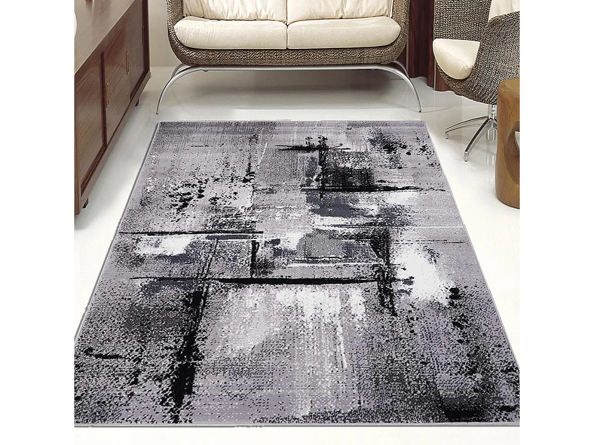 tapis salon 160x230 tissé gris rectangle motif abstrait LYN1 TABLO
