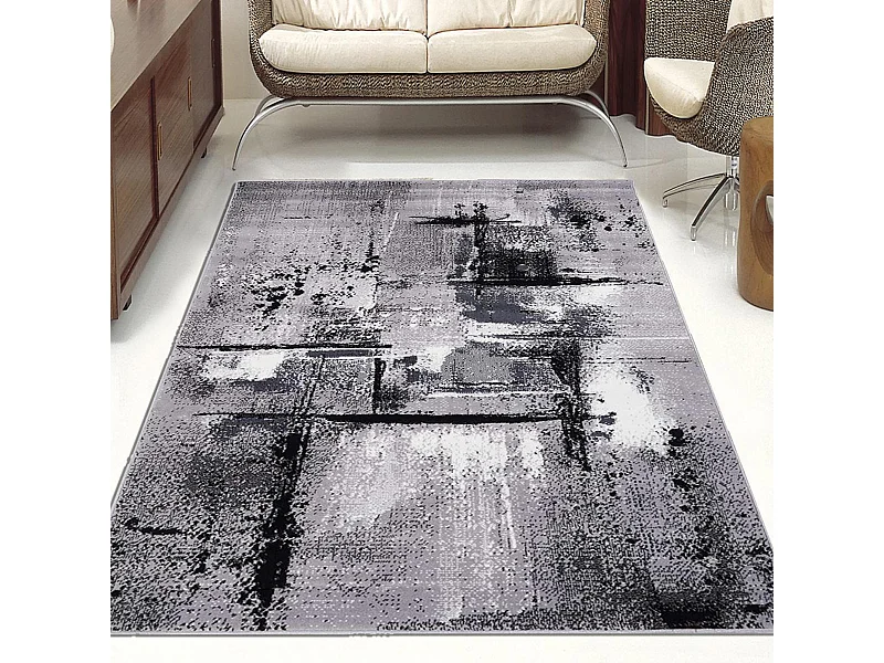tapis salon 160x230 tissé gris rectangle motif abstrait LYN1 TABLO