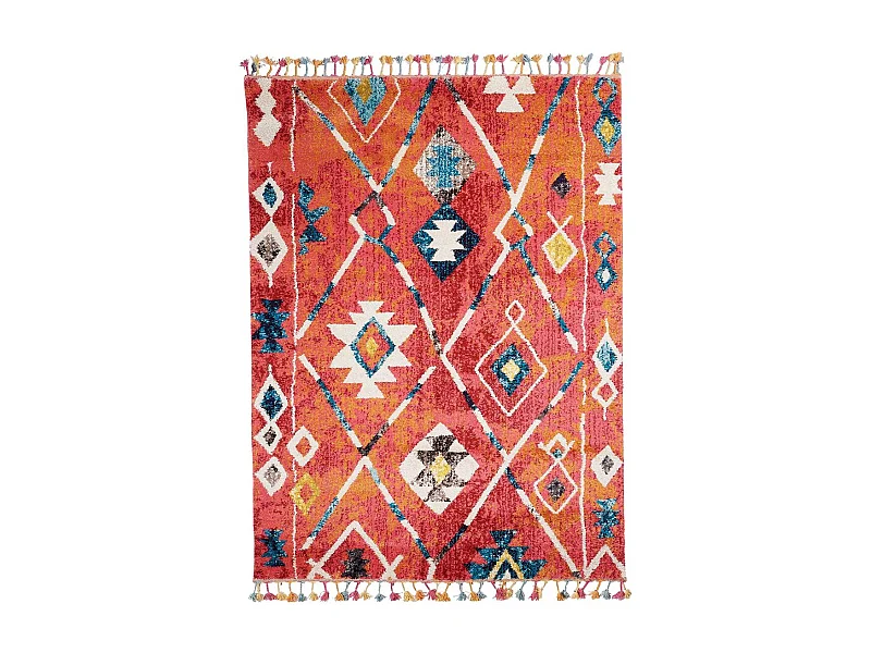 Tapis berbère 40x60 tissé motifs tribaux LYN5 OURIKA B bleu et jaune