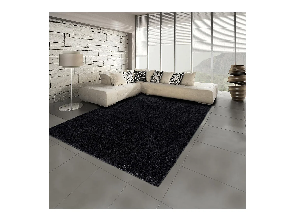 tapis chambre 120x170 tissé anthracite rectangle motif uni SOULA