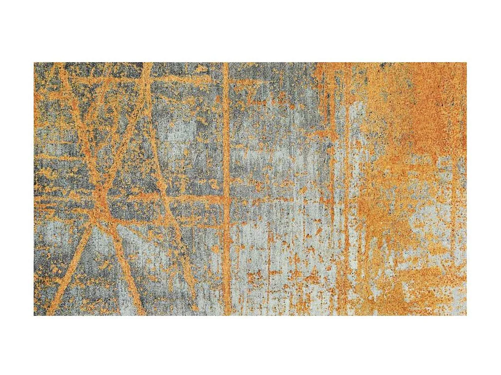 tapis entrée 80x200 tissé orange rectangle motif abstrait RUSTICO
