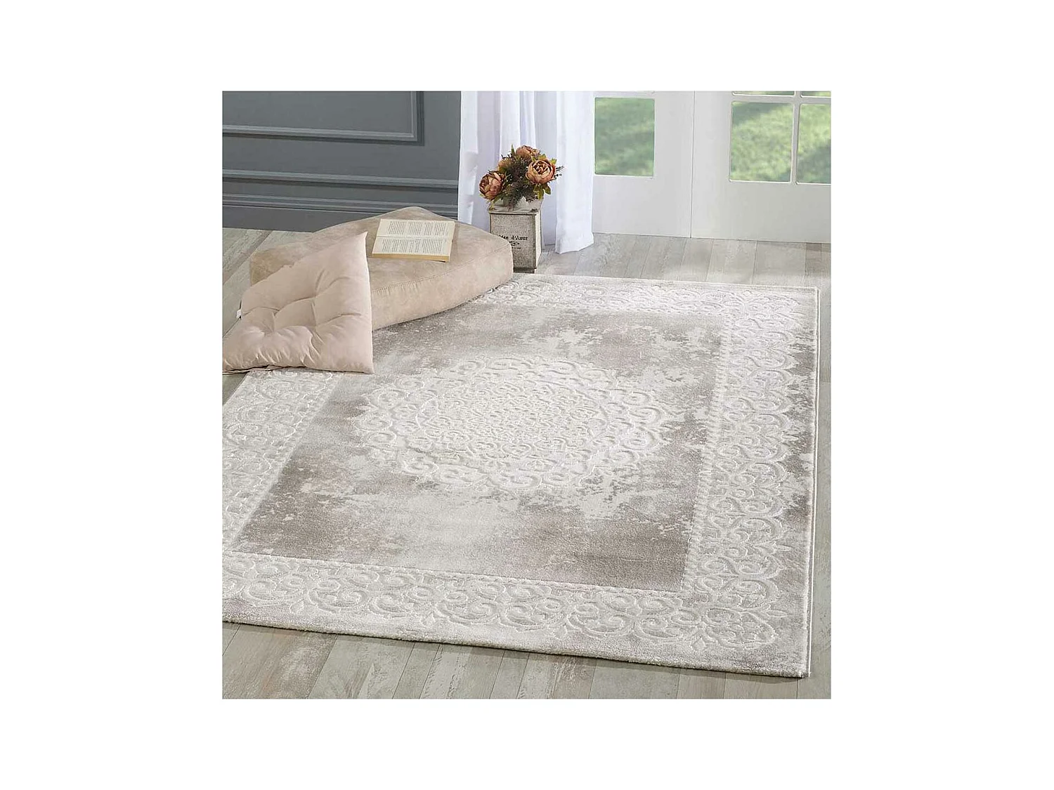 Tapis oriental 240x340 rectangle beige tissé motif ancestral LYN7 BALROD
