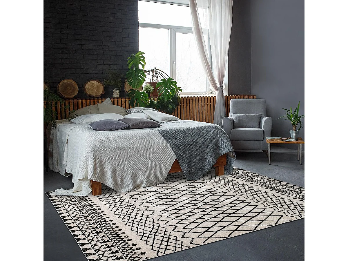 tapis chambre 80x150 tissé beige rectangle motif berbère MO 83