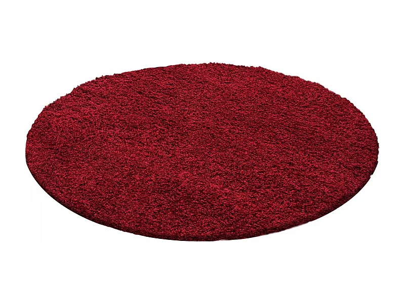 Tapis rond poils longs shaggy Ø120cm tissé rouge motif uni UNI L