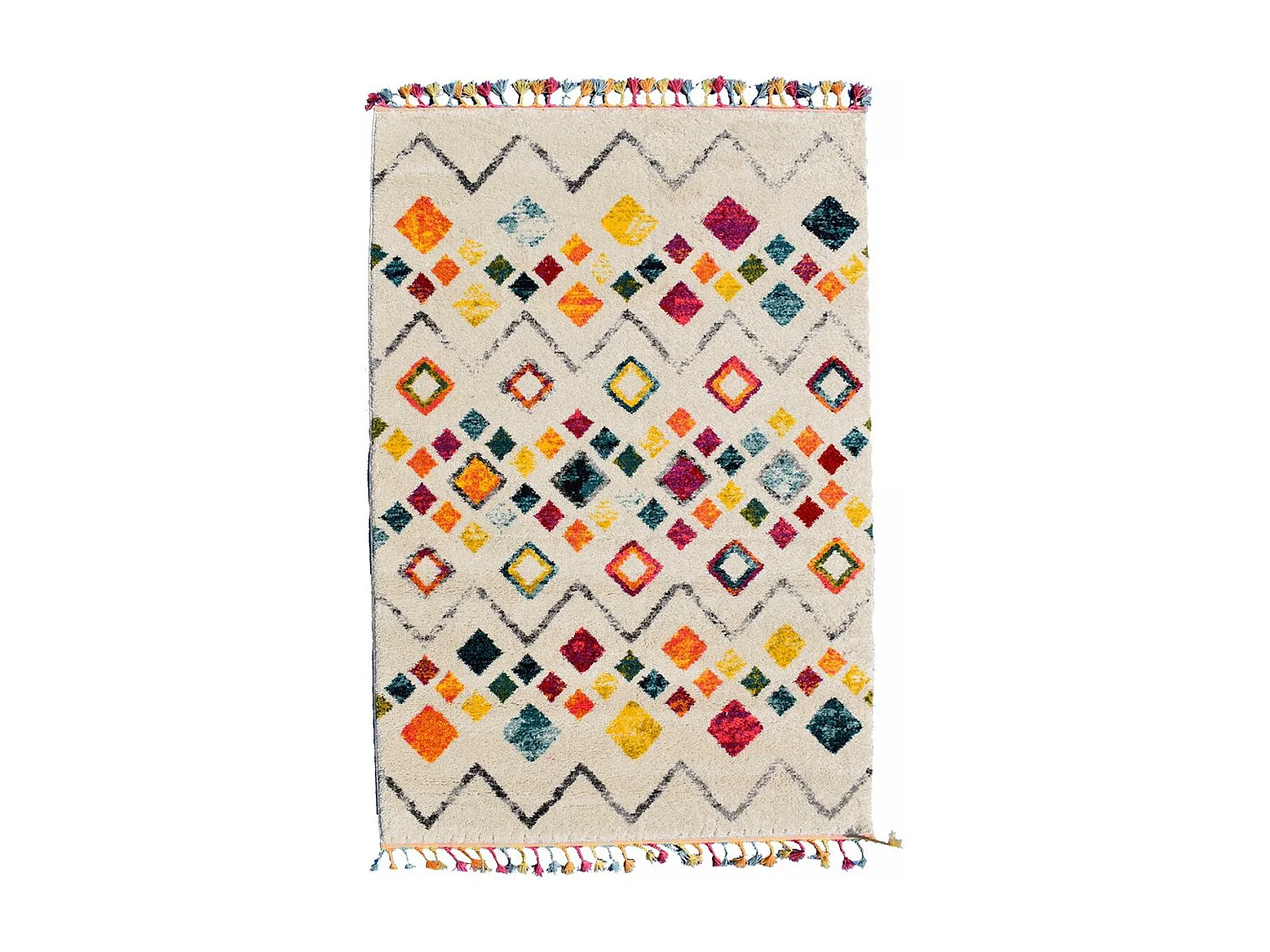tapis entrée 60x110 tissé crème et jaune rectangle motif berbère LYN5 OURIKA