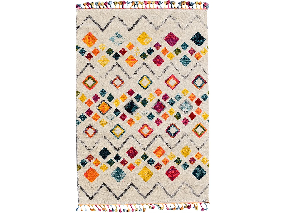 tapis entrée 60x110 tissé crème et jaune rectangle motif berbère LYN5 OURIKA
