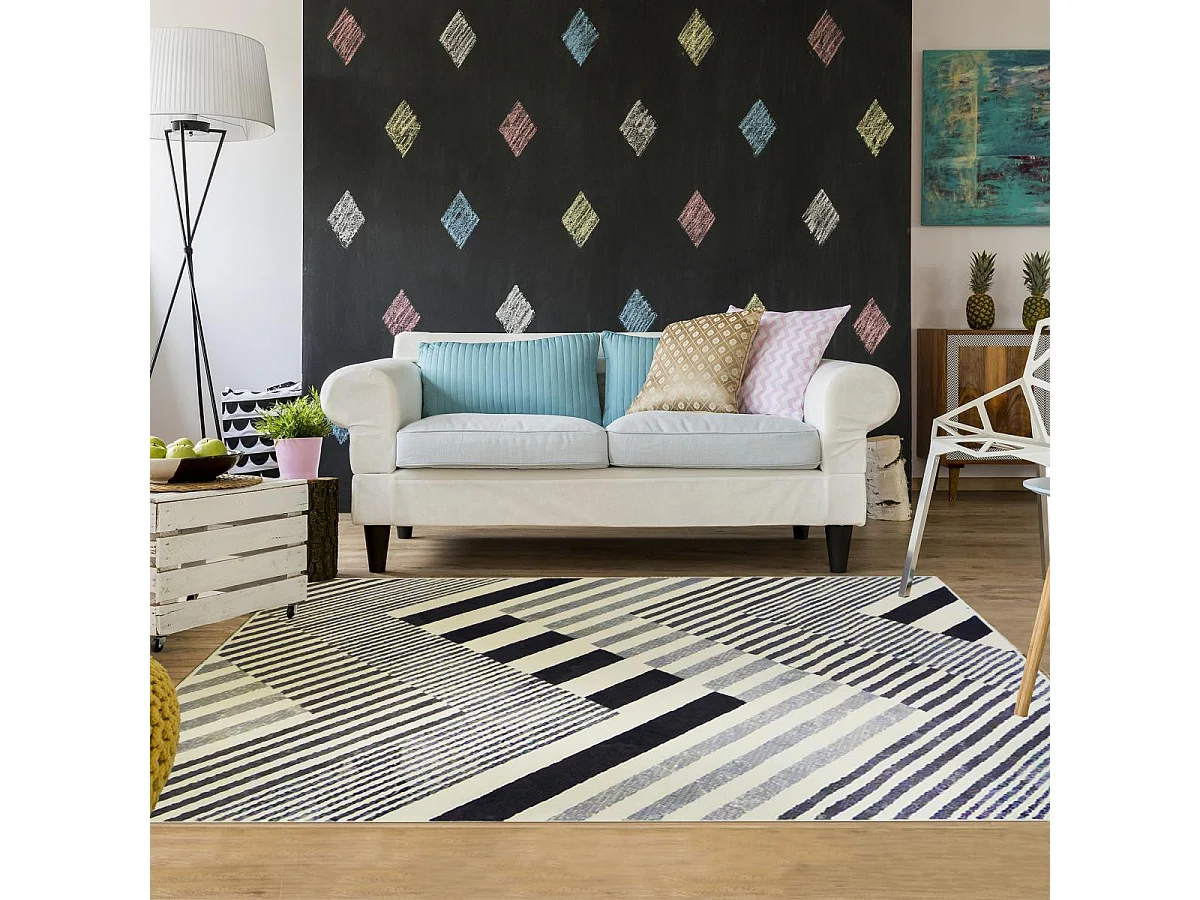 tapis chambre 60x110 tissé noir et gris rectangle motif géométrique AF2 ZIGRA