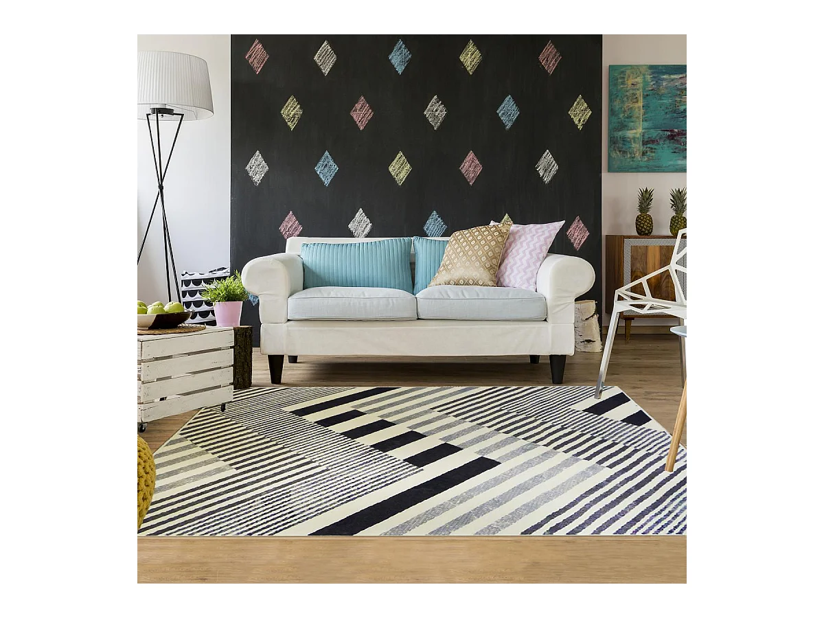 tapis chambre 60x110 tissé noir et gris rectangle motif géométrique AF2 ZIGRA