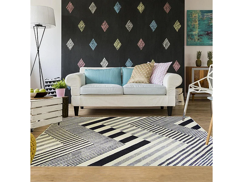 tapis chambre 60x110 tissé noir et gris rectangle motif géométrique LYN49 ZIGRA