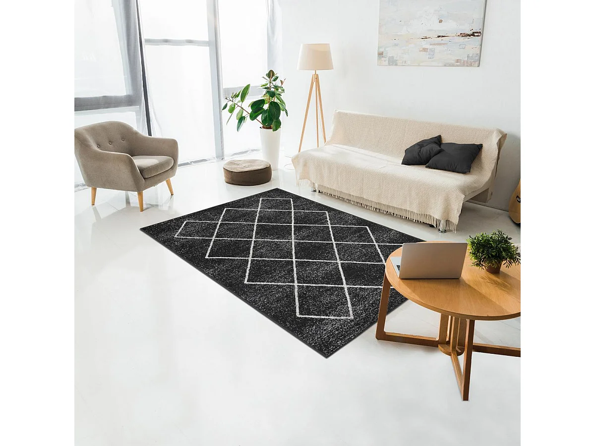 tappeto da ingresso 60x110 tessuto rettangolare antracite e bianco motivo scandinavo BALANIA