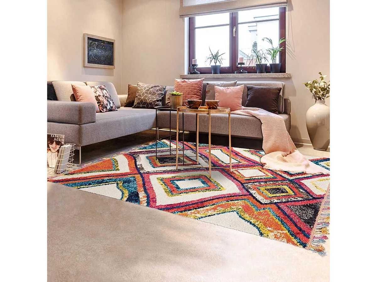 Tapis berbère 120x170 tissé motif ethnic LYN5 OURIKA D violet