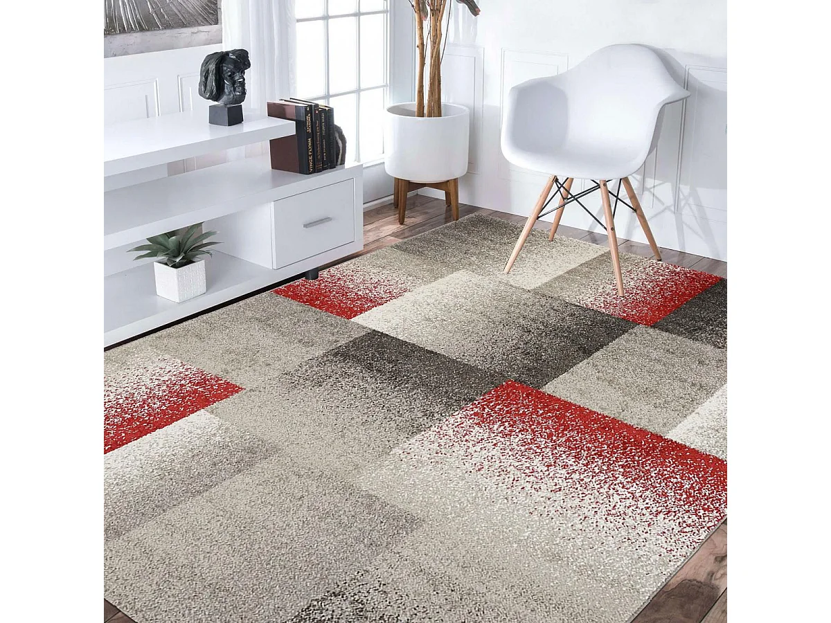 tapis chambre 80x150 tissé gris et beige rectangle motif géométrique DERBY A