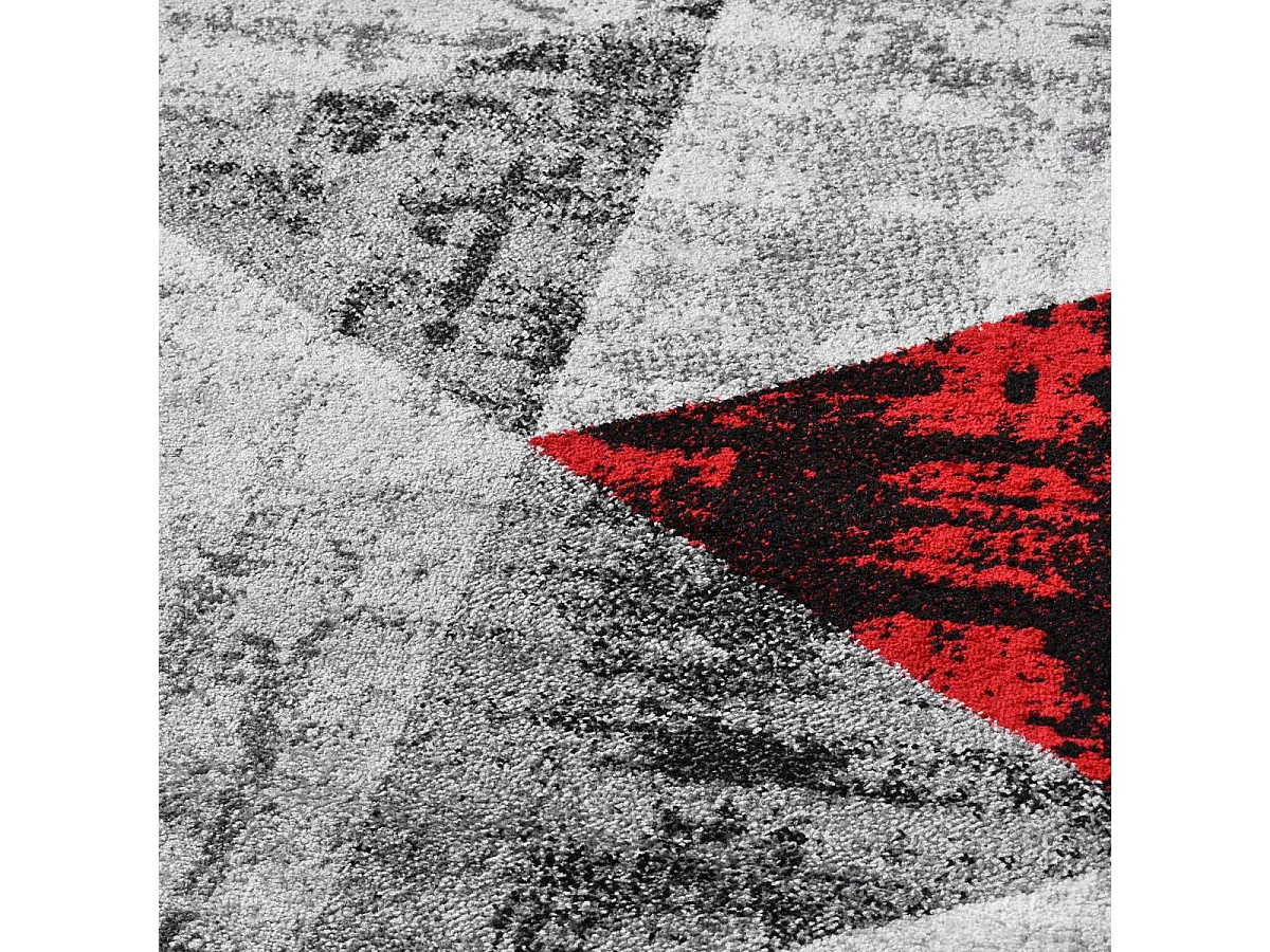 tapis salon 200x280 tissé rouge et gris rectangle motif géométrique SOLTAM