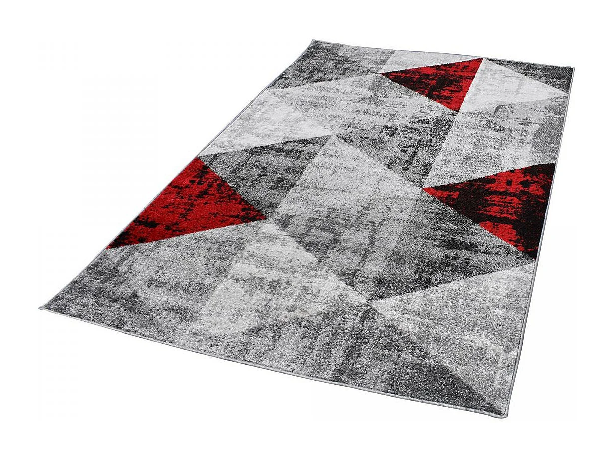 tapis salon 200x280 tissé rouge et gris rectangle motif géométrique SOLTAM