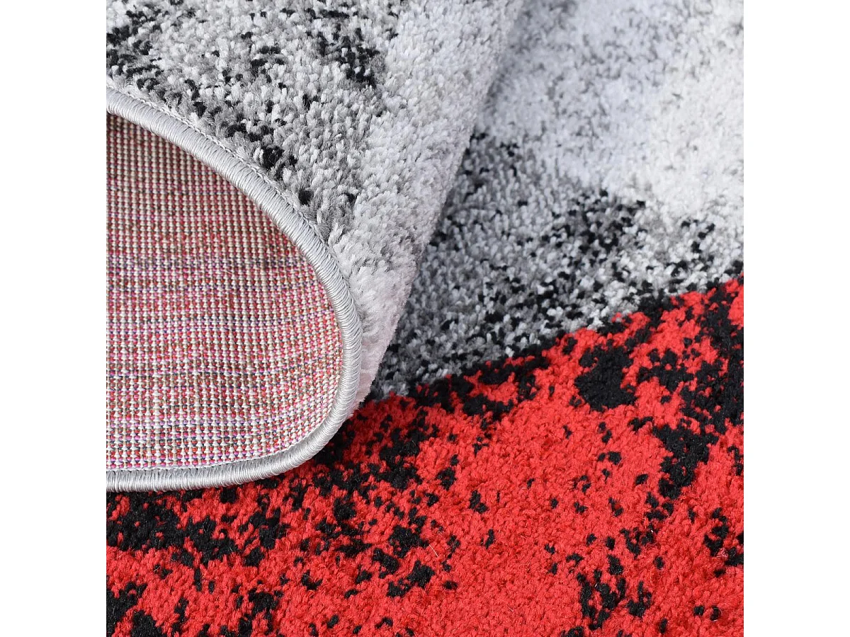 tapis salon 200x280 tissé rouge et gris rectangle motif géométrique SOLTAM