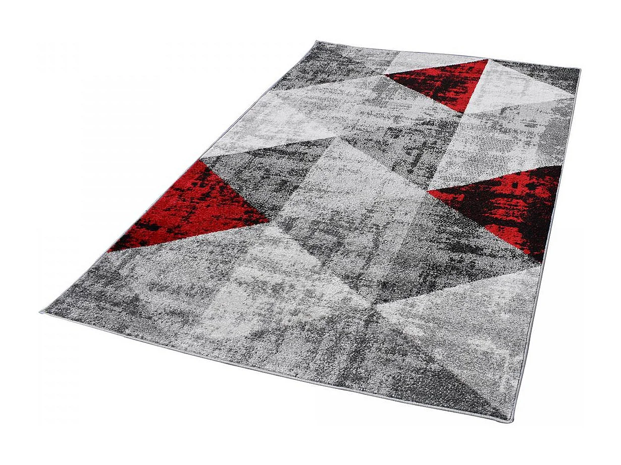 tapis salon 200x280 tissé rouge et gris rectangle motif géométrique SOLTAM