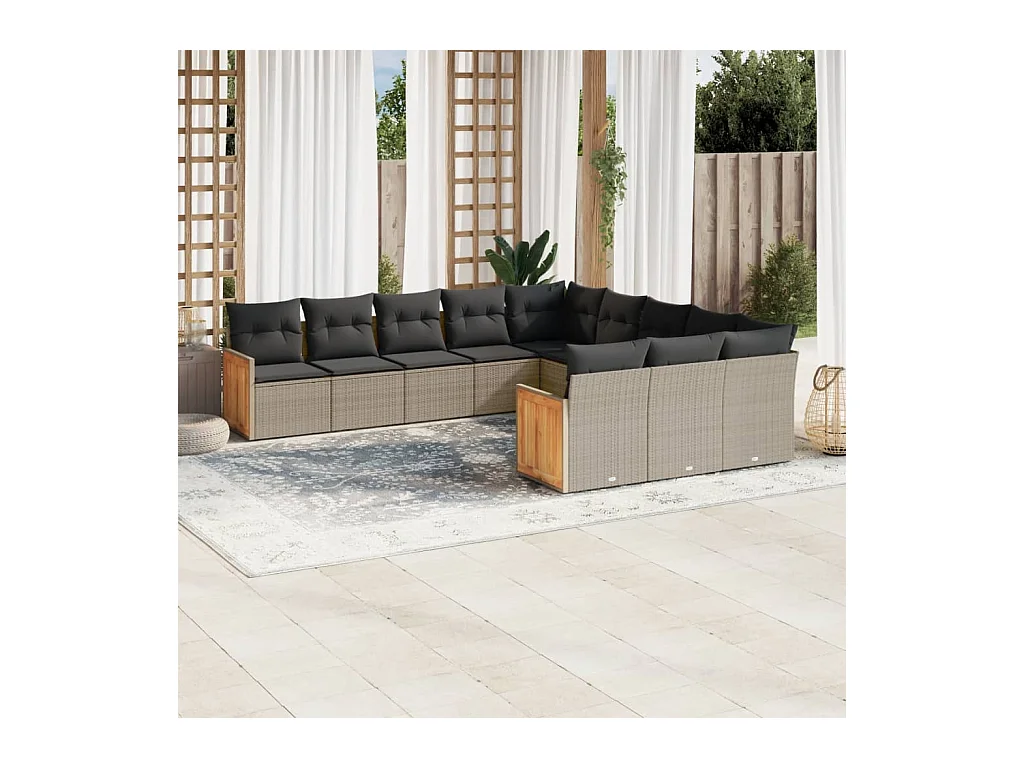 11-delige Loungeset met kussens poly rattan grijs