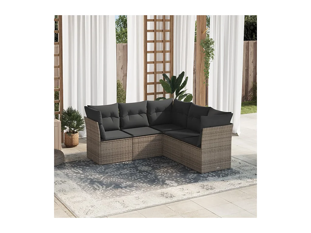 5-delige Loungeset met kussens poly rattan grijs