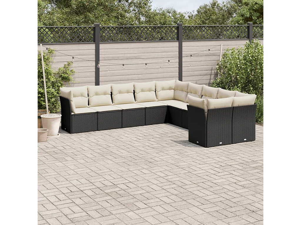 10-tlg. Garten-Sofagarnitur mit Kissen Schwarz Poly Rattan