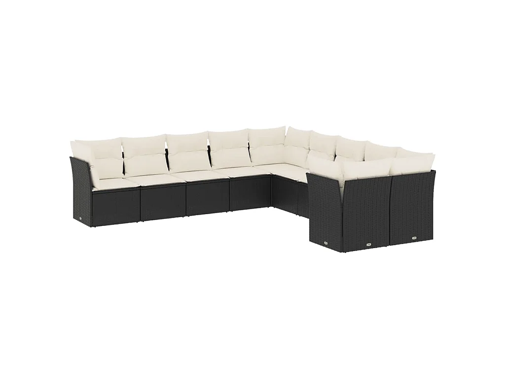 10-delige Loungeset met kussens poly rattan zwart
