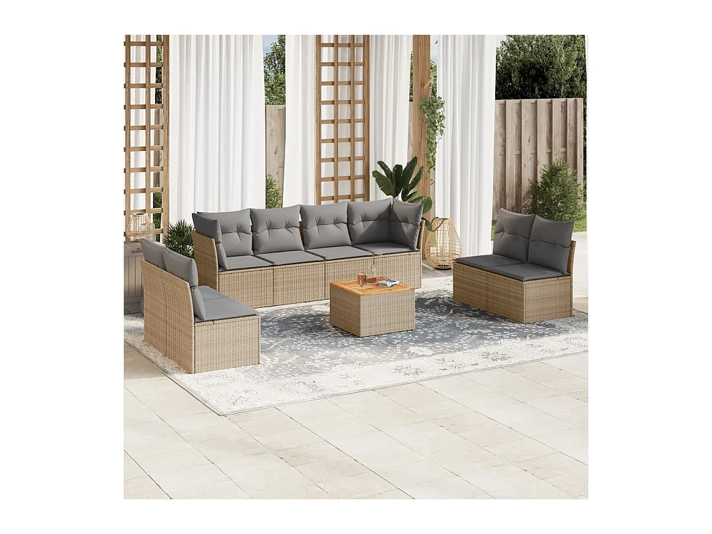 Salon de jardin avec coussins 9pcs mélange beige résine tressée
