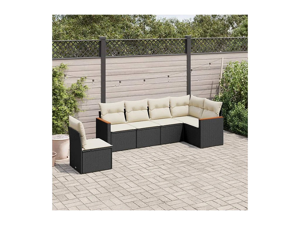 Salon de jardin 6 pcs avec coussins noir résine tressée