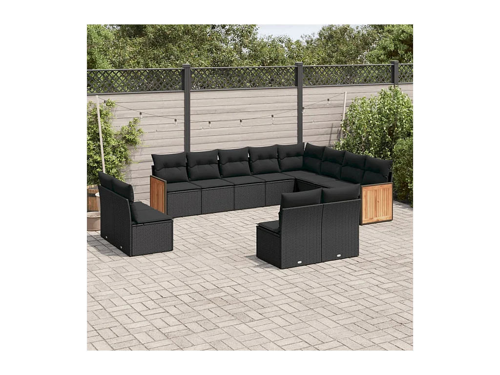 12-tlg. Garten-Sofagarnitur mit Kissen Schwarz Poly Rattan