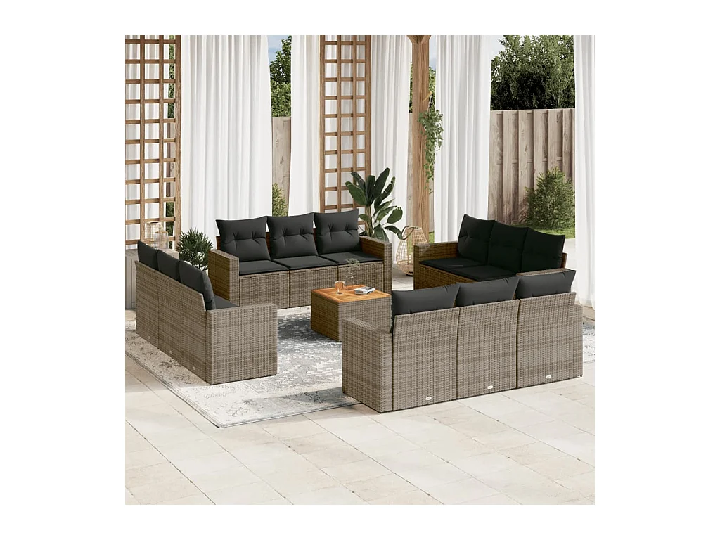 13-delige Loungeset met kussens poly rattan grijs