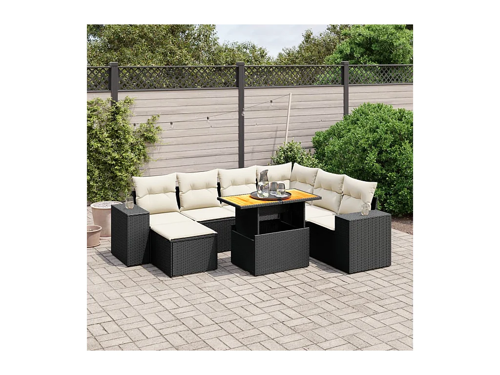 Salon de jardin 8 pcs avec coussins noir résine tressée