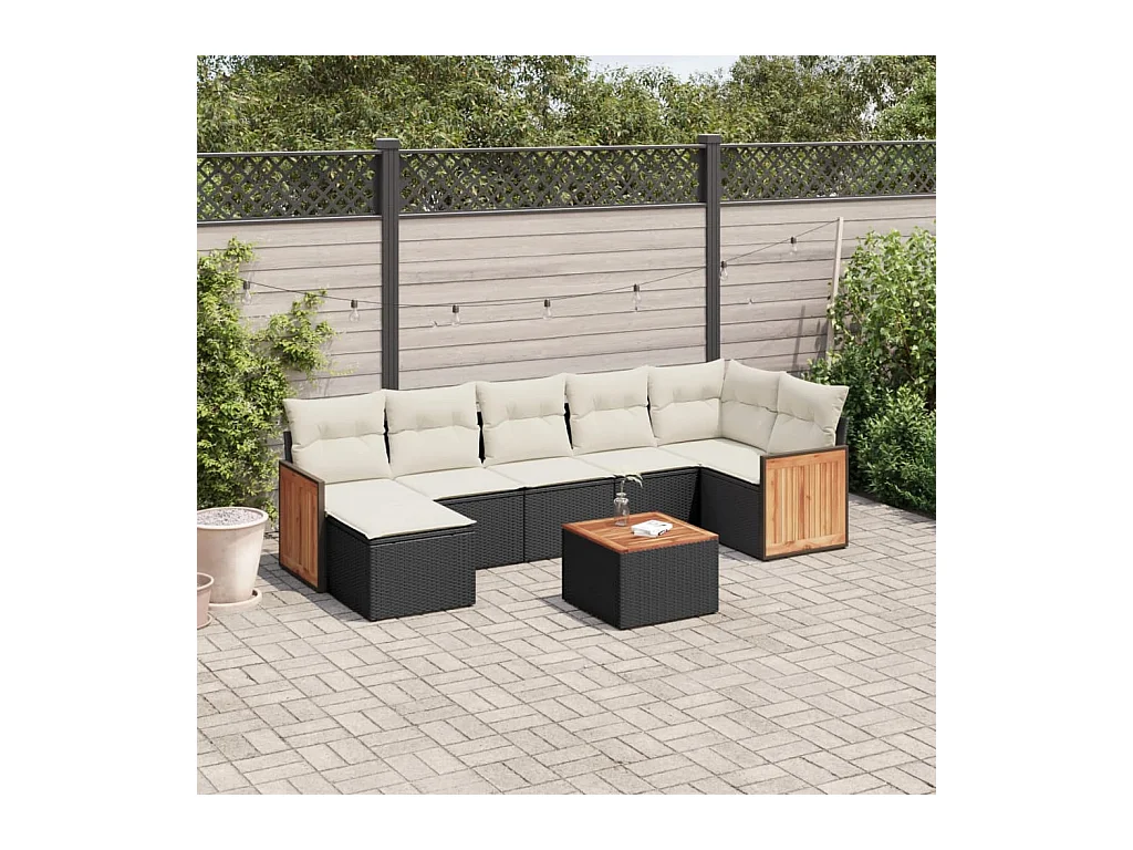 Salon de jardin 8 pcs avec coussins noir résine tressée