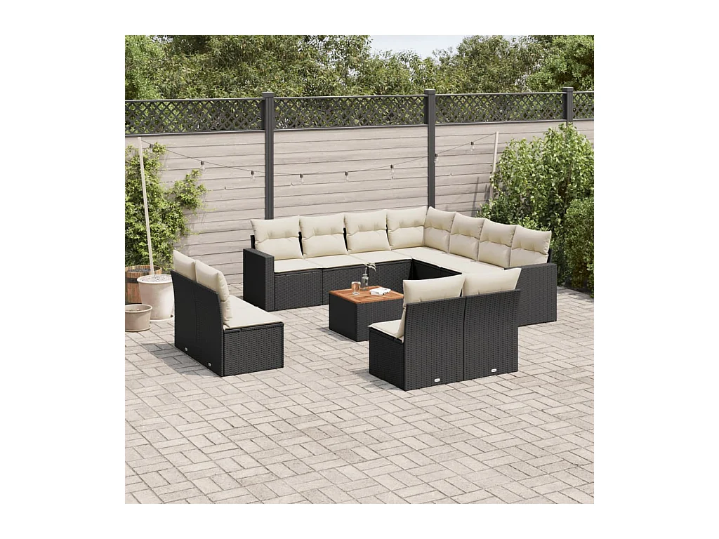 Salon de jardin 12 pcs avec coussins noir résine tressée