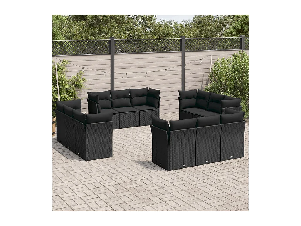 Salon de jardin 12 pcs avec coussins noir résine tressée